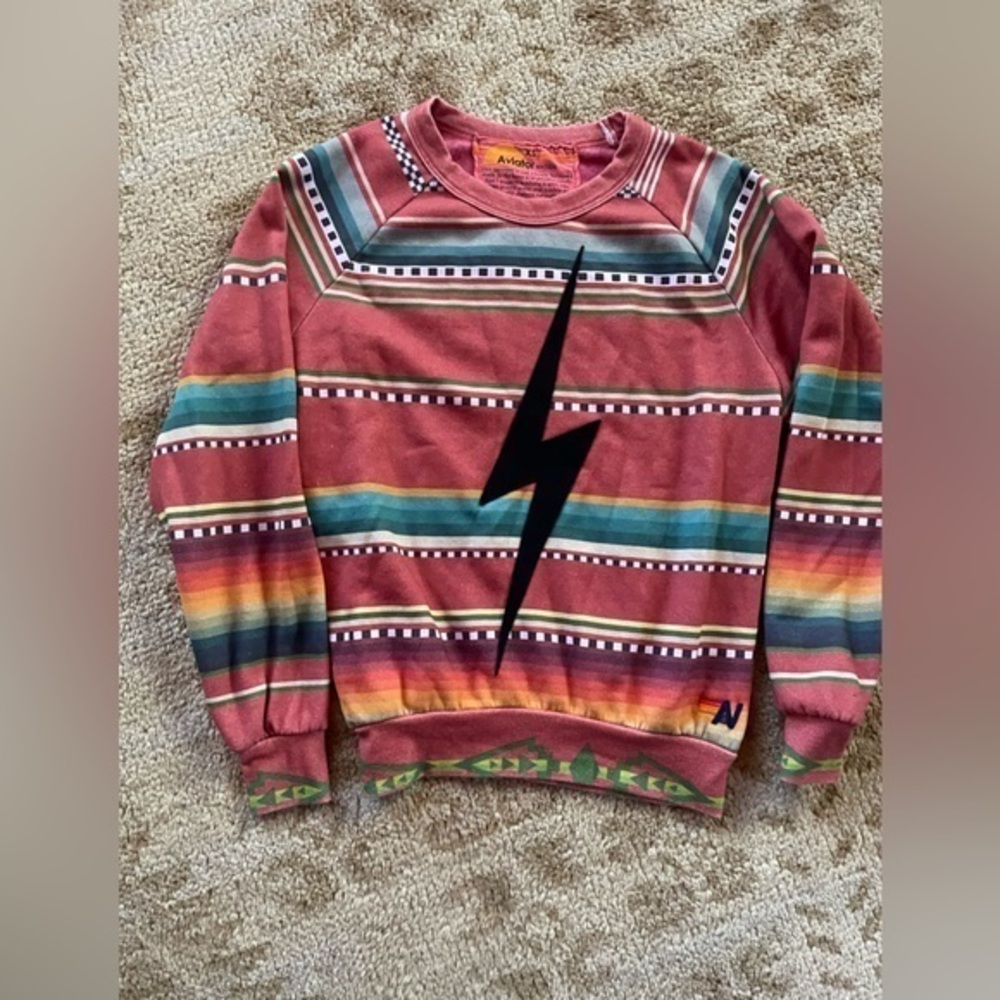 Aviator Nation Stripe Lightning Bolt Crewneck Sweatshirt Vintage XS